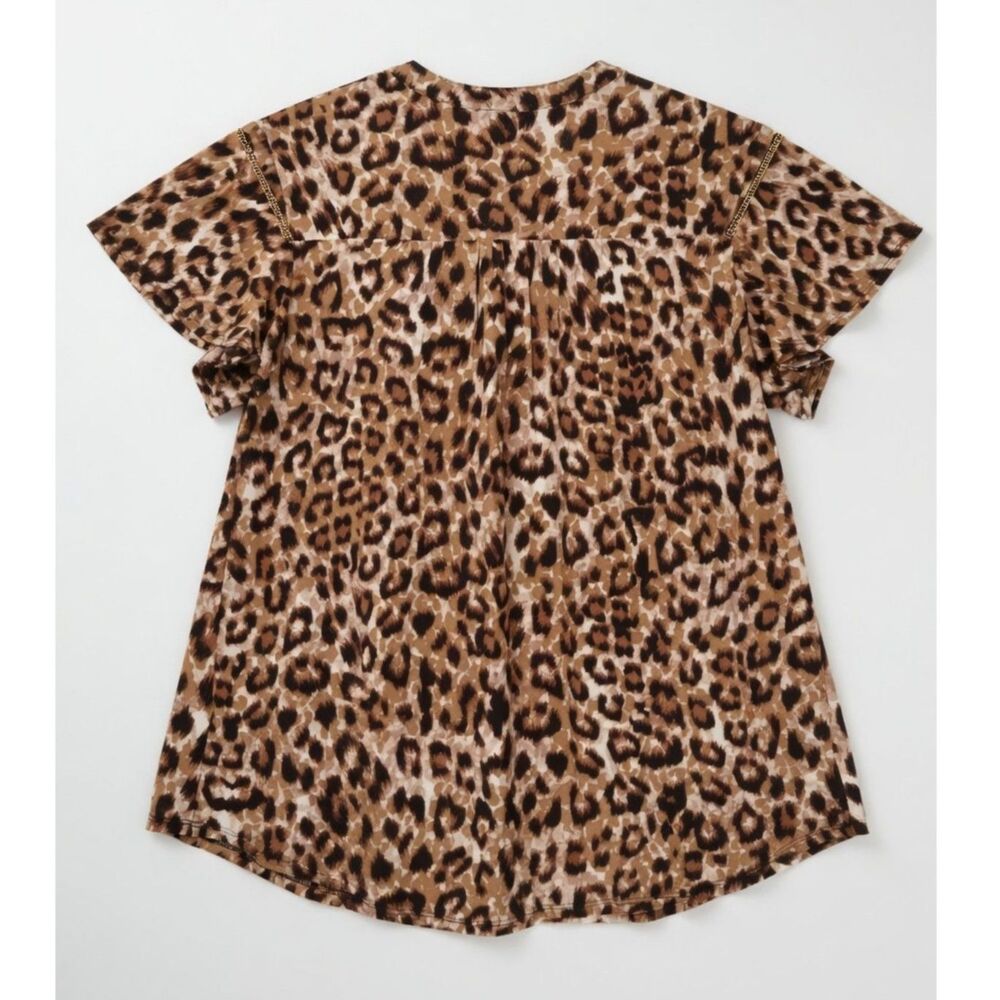 Cocomo Plus Size 2X Black Tan Animal Print Pintuck Short Flutter Sleeve Top - Picture 4 of 7
